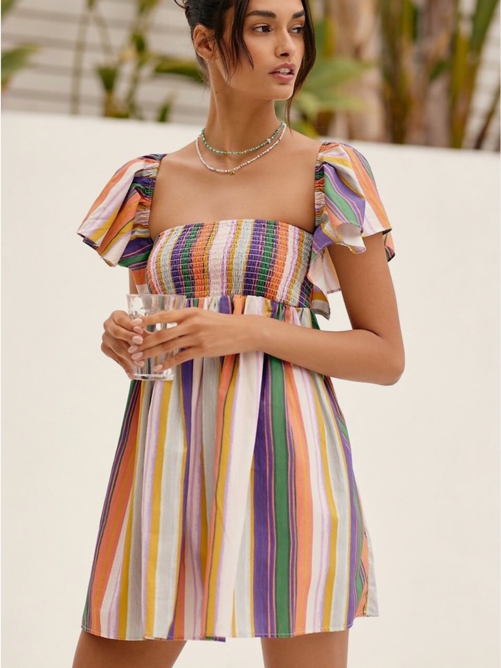 Anthropologie Striped Smocked Mini Dress